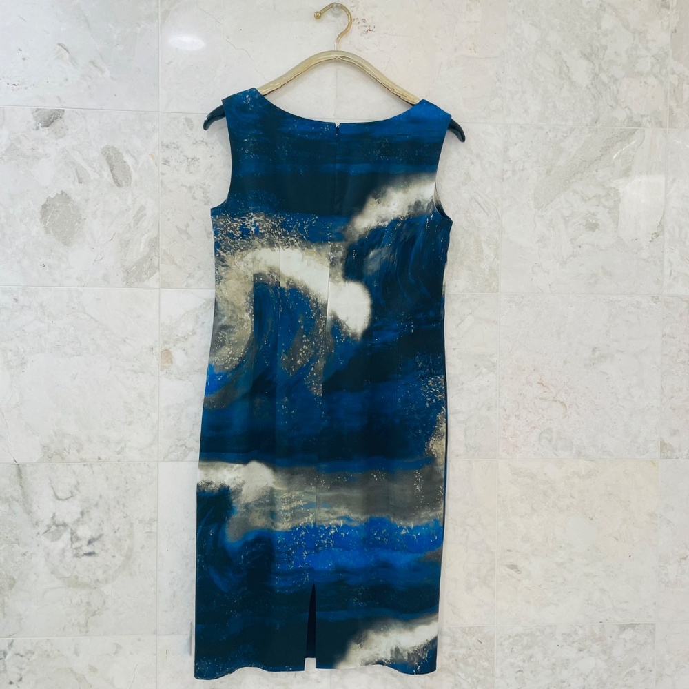LAFAYETTE 148 {8} Sheath Dress Blue Graphic Sleeveless - Picture 3 of 4
